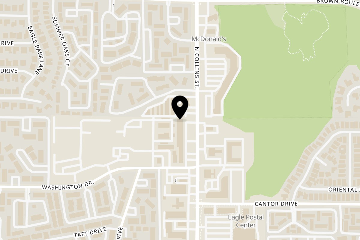 Map showing the location of Louisiana Famous Fried Chicken on 2280 N Collins St Suite B in Arlington